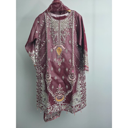 Maroon embroidered organza kurta set