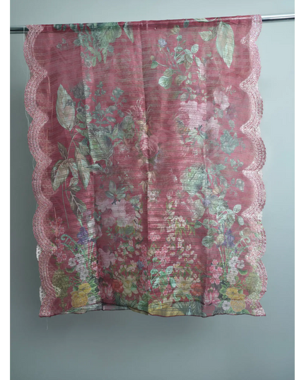 Red Slub Cotton Embroidered 3 Piece Suit with Tissue Dupatta