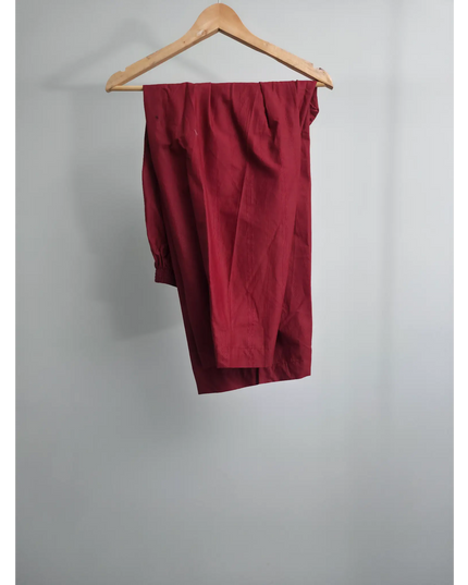 Red Slub Cotton Embroidered 3 Piece Suit with Tissue Dupatta