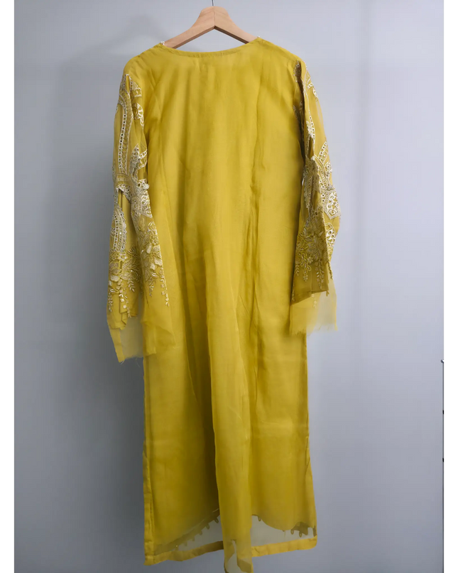 Lime Yellow Chikankari Lawn Embroidered 3 Piece Stitched Suit