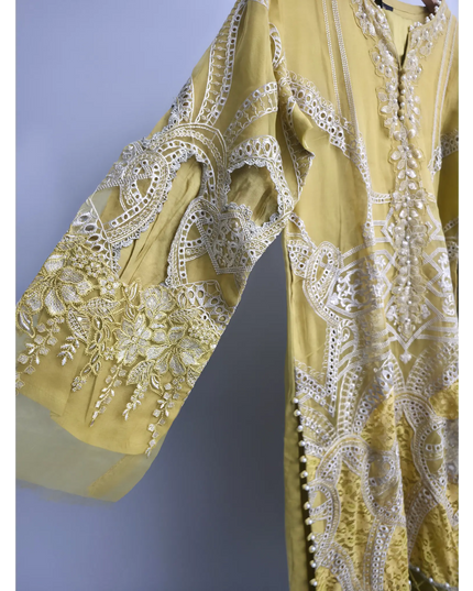 Lime Yellow Chikankari Lawn Embroidered 3 Piece Stitched Suit