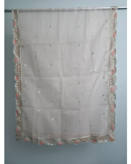 Peach pink 3-piece outfit with embroidered organza kurta