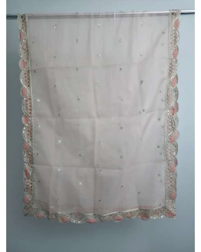 Peach pink 3-piece outfit with embroidered organza kurta