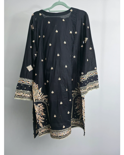 Elegant 3-piece black kurta set for women, ready-to-wear summer outfit