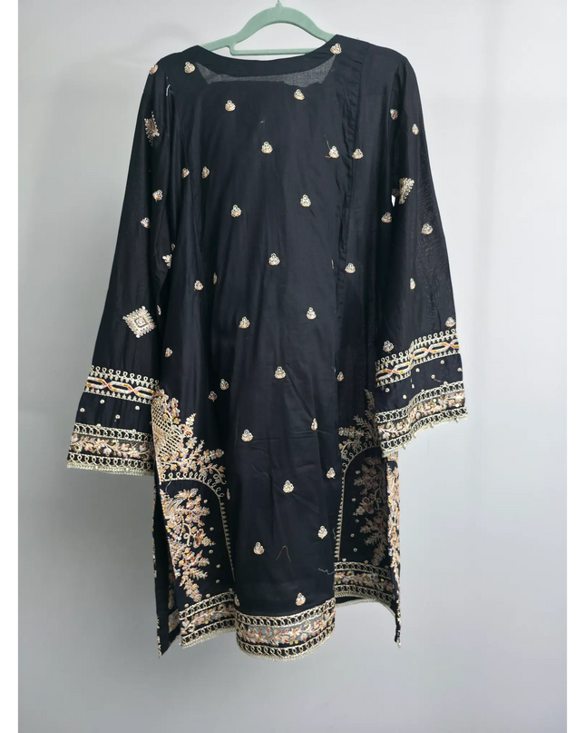 Elegant 3-piece black kurta set for women, ready-to-wear summer outfit