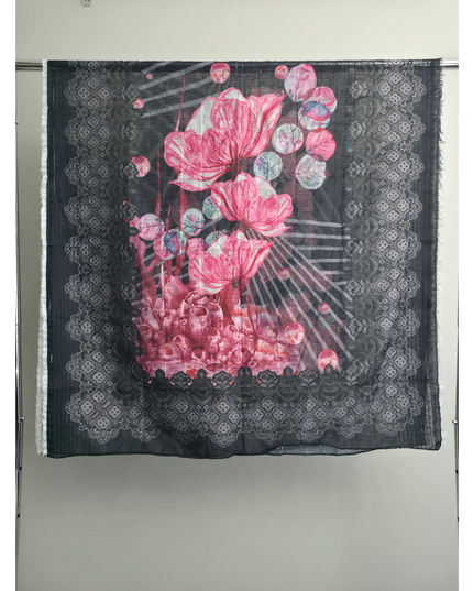 Black embroidered cotton suit with colorful dupatta