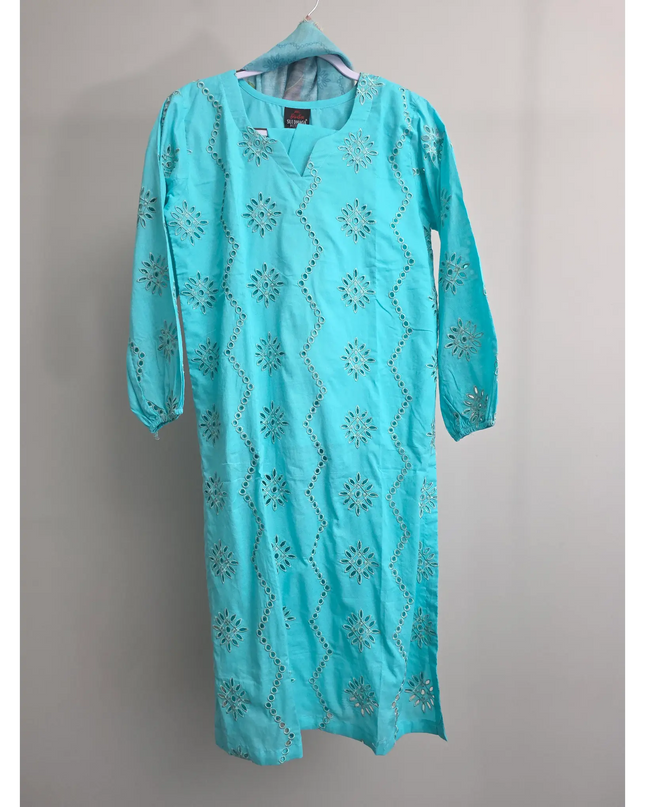 Ferozi chikankari lawn suit with printed dupatta