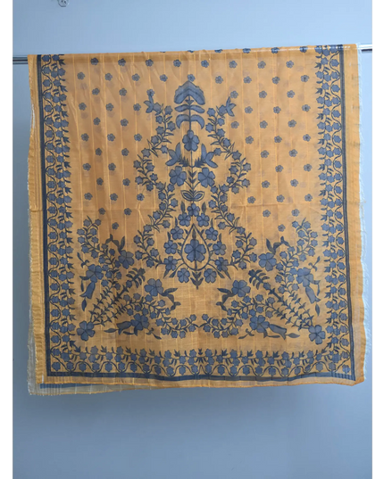 Yellow cotton lawn suit with black embroidery and printed dupatta