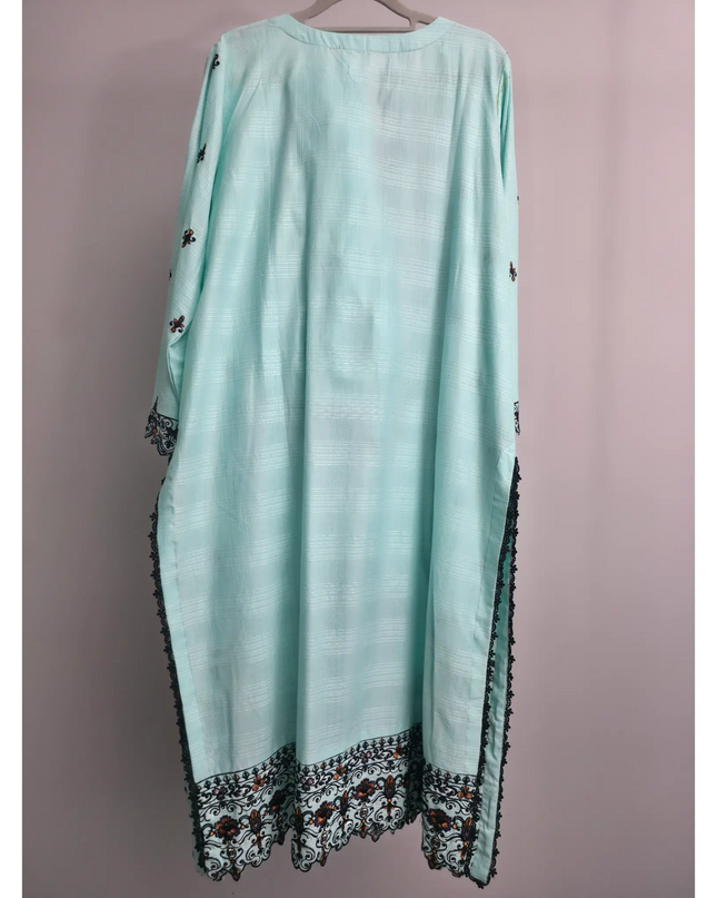 Aqua Slub Cotton Embroidered Kurta Set – 3 Piece