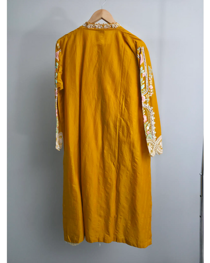 Yellow Slub Cotton Heavy Embroidery Suit | Pearl Sitari Cutwork Dupatta