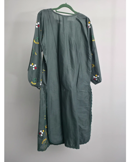 Green Cotton Lawn Embroidered Suit with Printed Diamond Dupatta