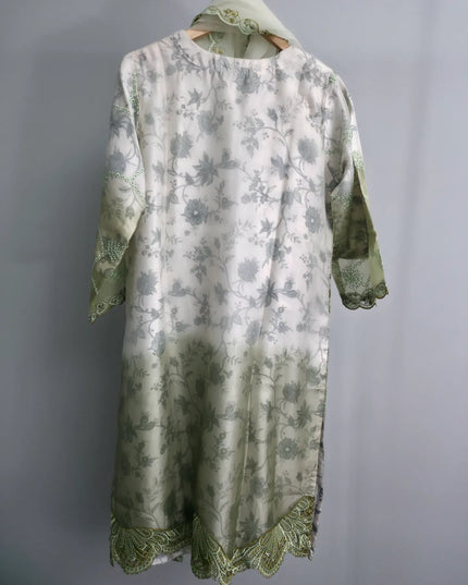 Mint green organza embroidered shirt with pearl work and organza dupatta
