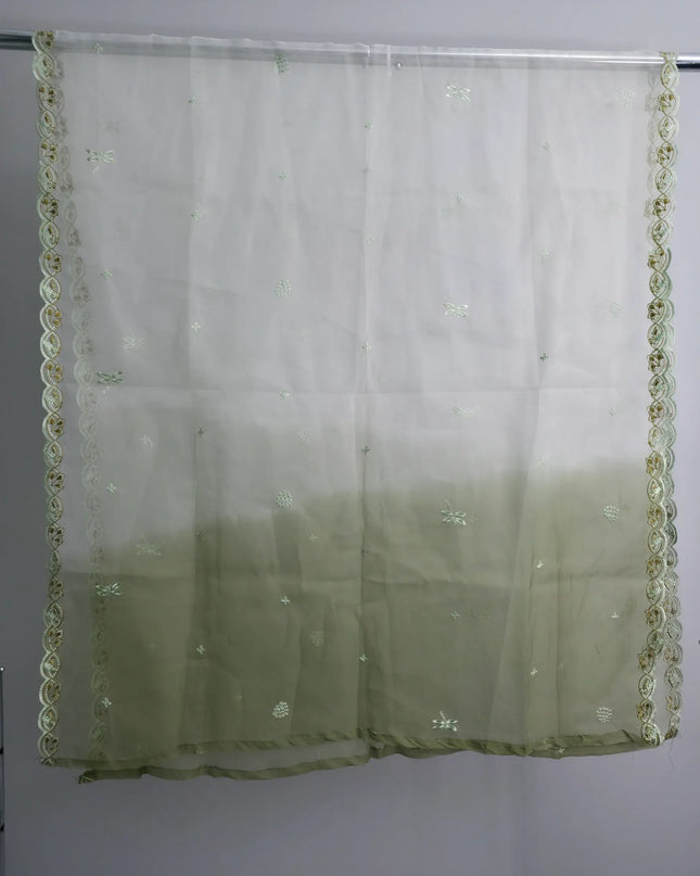 Mint green organza embroidered shirt with pearl work and organza dupatta
