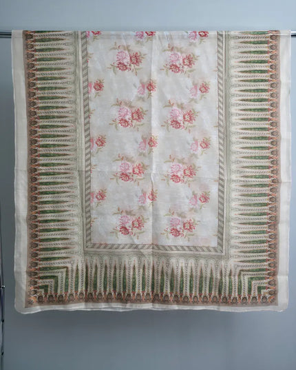 Peach lawn suit with printed Mnar dupatta