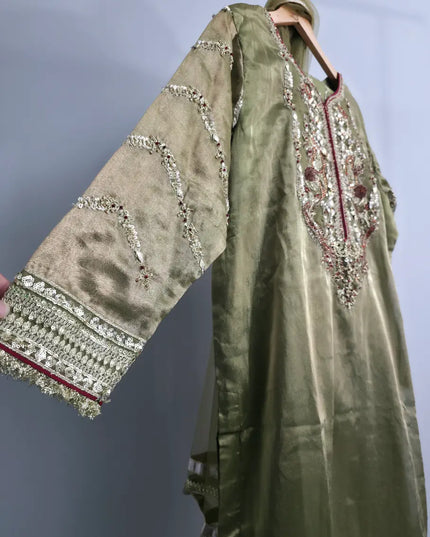 Wedding and festive olive green sharara dress
