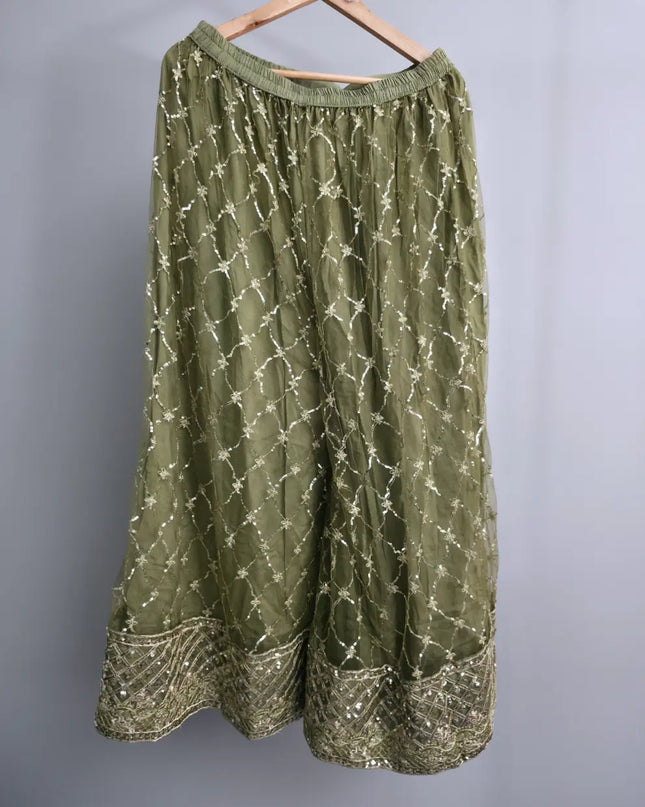 Wedding and festive olive green sharara dress