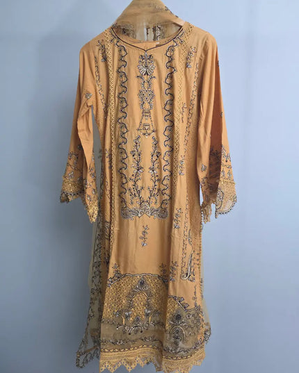 Yellow cotton 3 piece kurta set front view