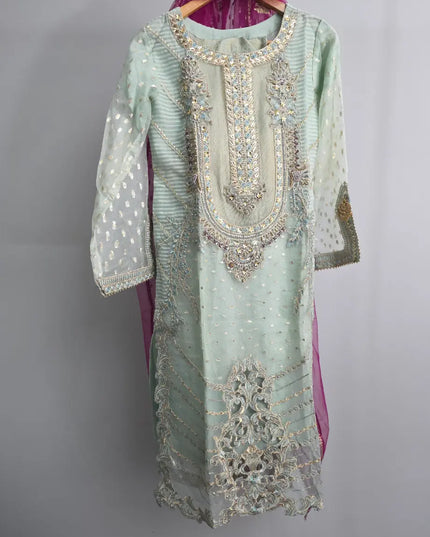 Aqua embroidered wedding wear outfit