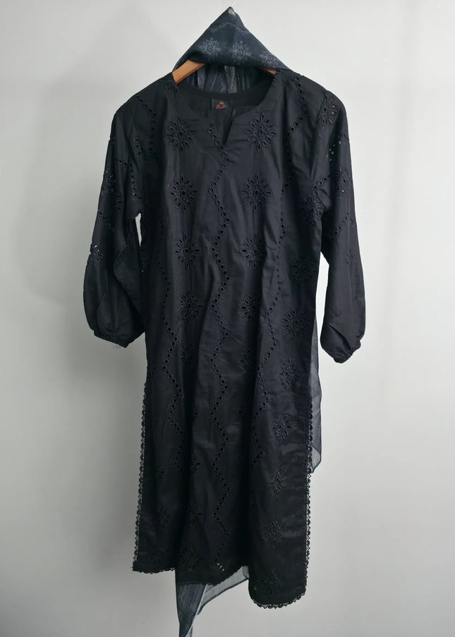 Black chikankari lawn 3 piece suit