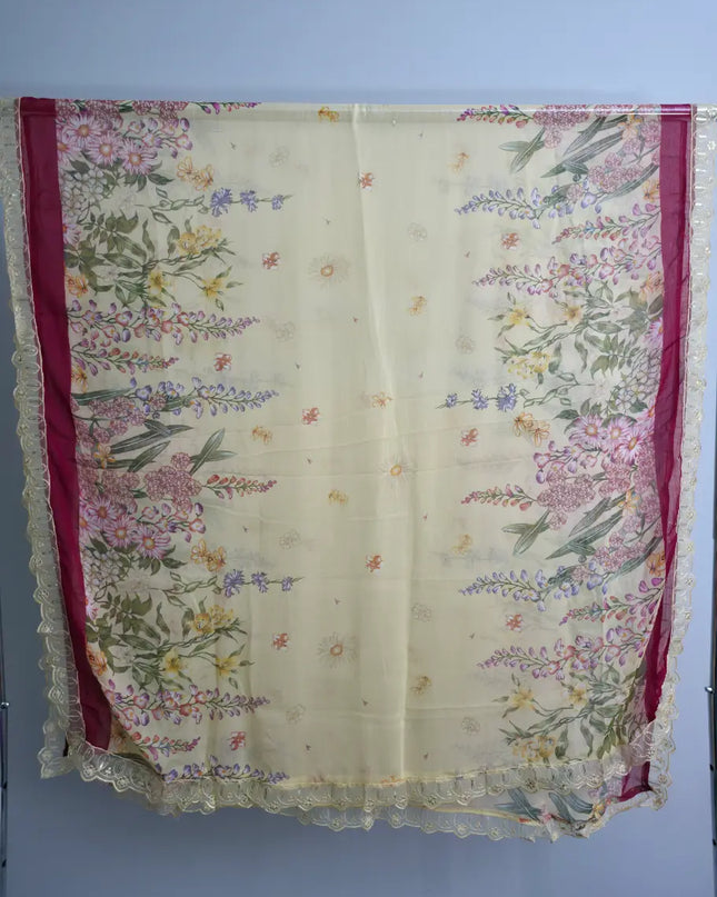 Cambric trouser and chiffon dupatta detail