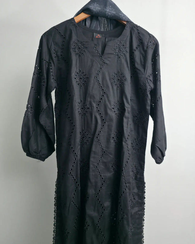 Embroidered lawn shirt with black trouser