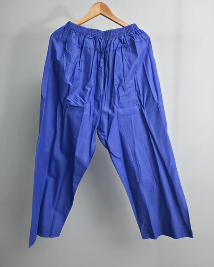 Plain blue lawn trousers with printed diamond dupatta