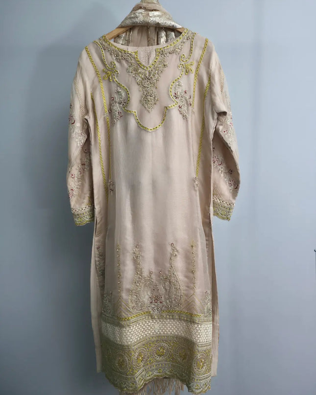 Yellow net salwar kameez 3 piece suit