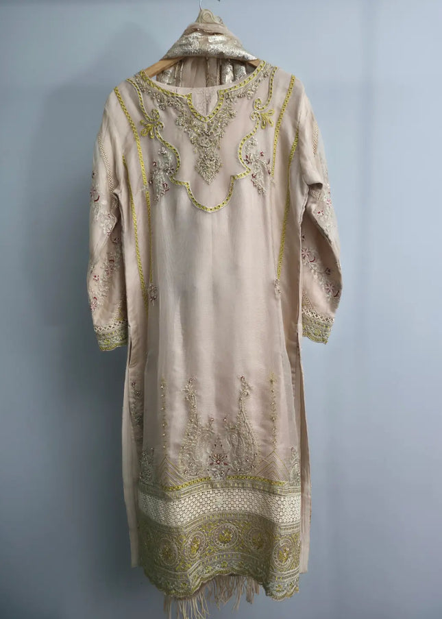 Yellow net salwar kameez 3 piece suit